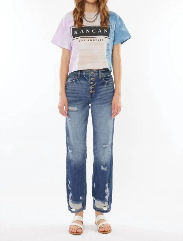 Hurry! While Supplies Last!High Rise Relaxed Straight Leg Crop Jeans In Dark Wash