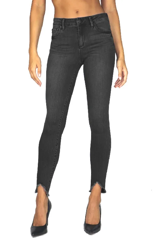 Score Big Savings Today!High Rise V Destructive Hem Skinny Jeans In Black