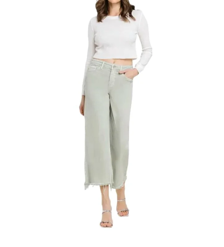Save More Than Ever!High Rise Wide Leg Crop Jeans In Dessert Sage