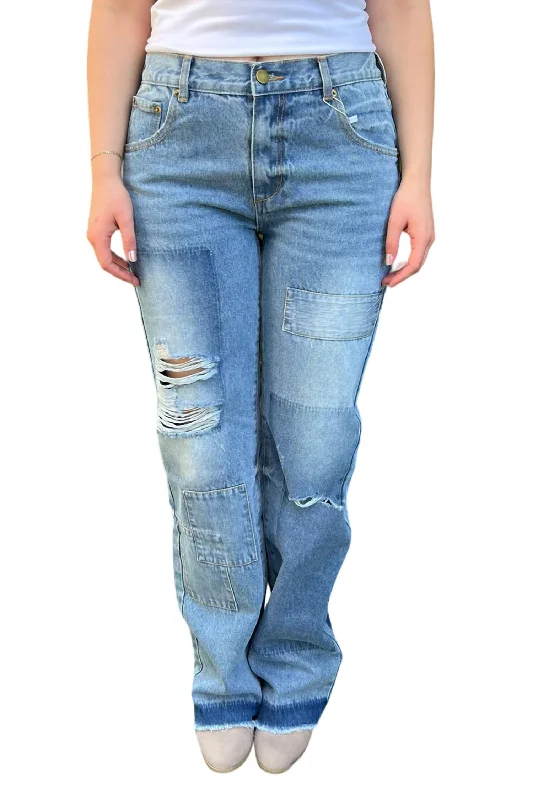 Unlock Huge Savings Now!Kayla Patchwork Denim Jeans In Medium Wash