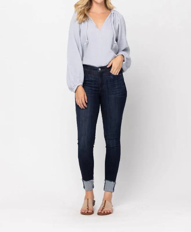 Get the Best for Less!Mid Rise Cuffed Skinny Jeans In Dark Wash