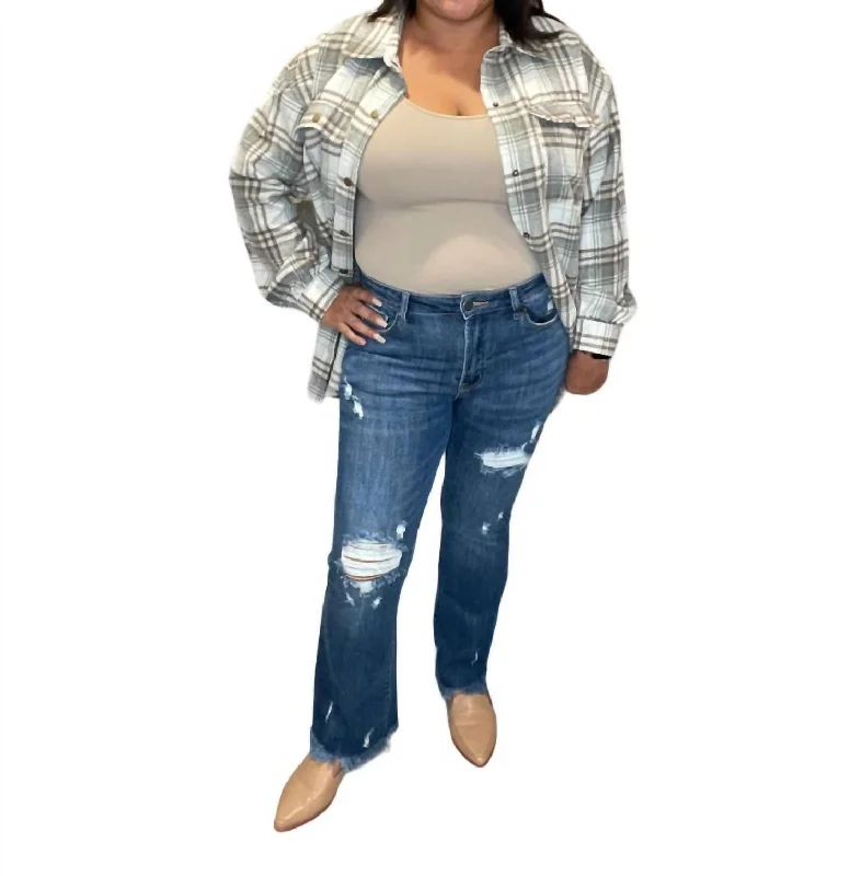 Save More Than Ever!Mid Rise Distressed Ankle Flare Jeans In Dark Wash