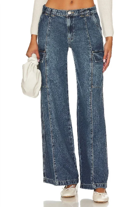 Get More, Spend Less – Shop Now!Mid-Rise Utility Wide Leg Cargo Jean In Deep Blue