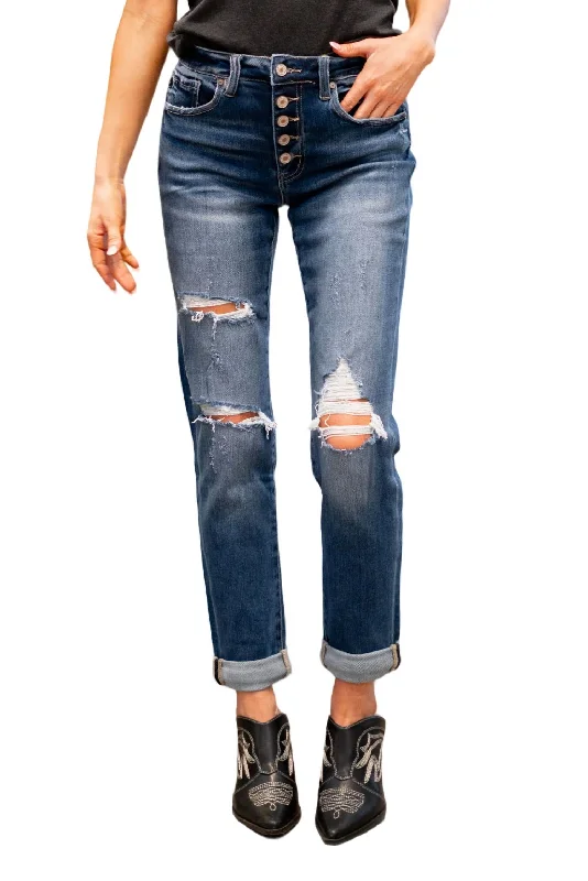 Unbeatable Prices!Ultra High Rise Exposed Button Jeans In Dark Blue