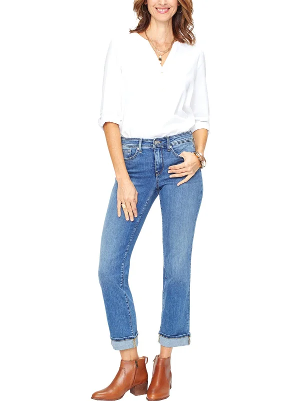 Your Shopping Spree Starts Here!Womens Denim Cuffed Hem Straight Leg Jeans