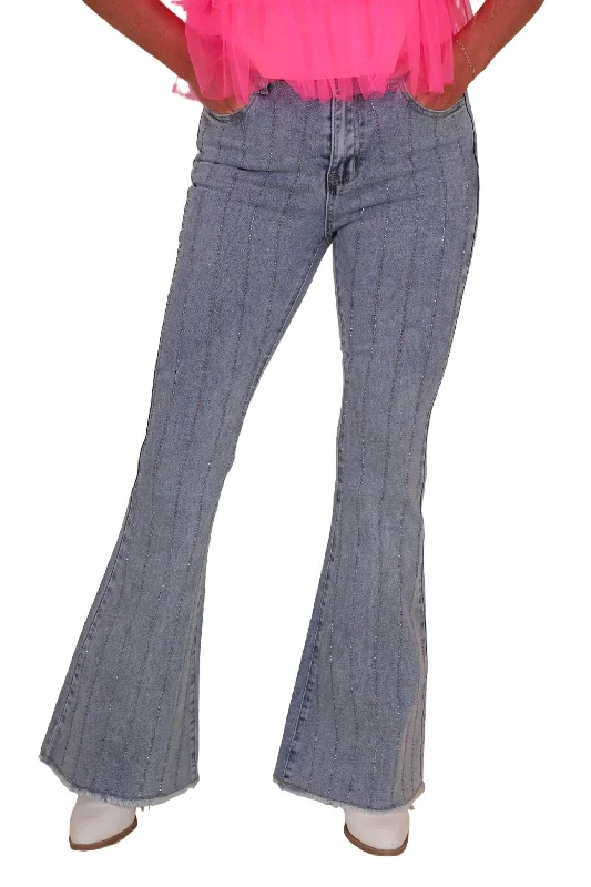 Get the Best for Less!Y2K Denim Rhinestone Raindrop Stripe Bell Bottom Jeans In Light Wash