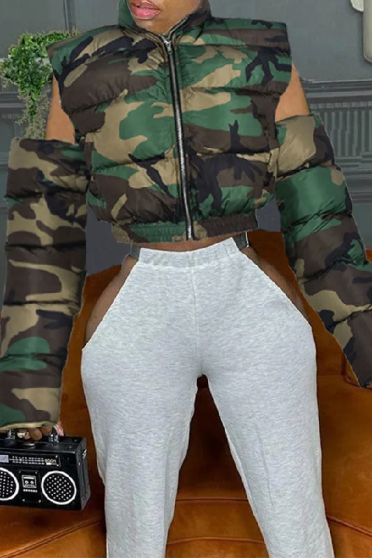 Your Discount is Waiting!Camouflage Unique Cold Shoulder Cotton-padded Jacket