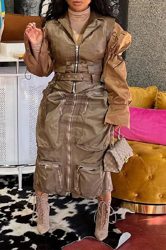Enjoy Huge Discounts Now!Cape Patchwork Punk Belted Irregular PU Jacket