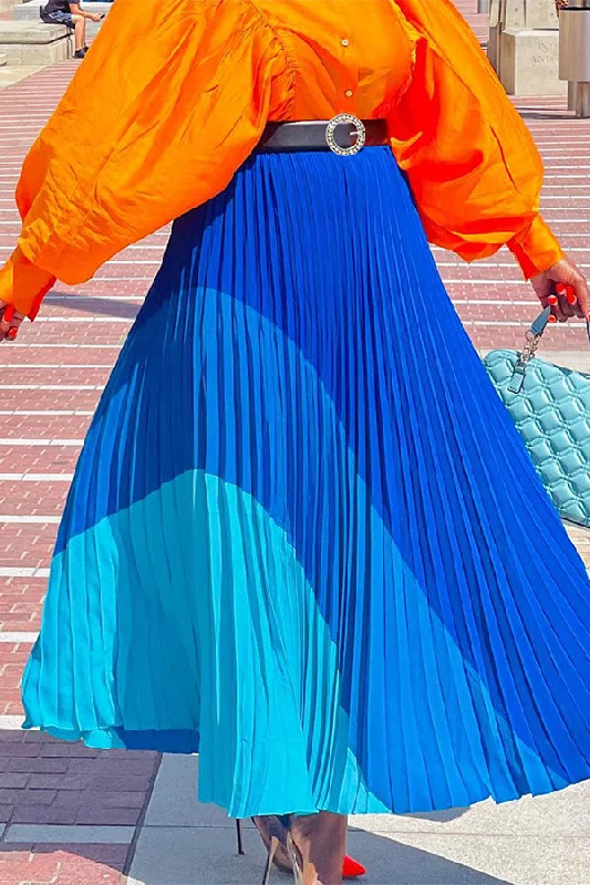 The Sale You’ve Been Waiting For!Color Block Classic Pleated Skirt With Belt