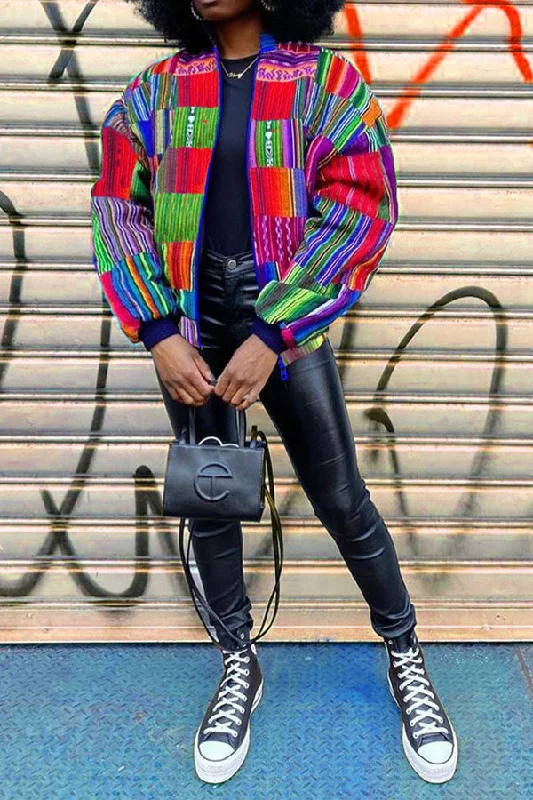 Shop Before It’s Gone!Colorful Striped Classic Zipper Coat
