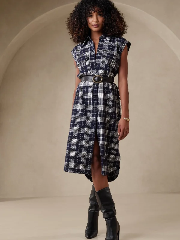 Limited Stock Available!Flannel Midi Shirtdress