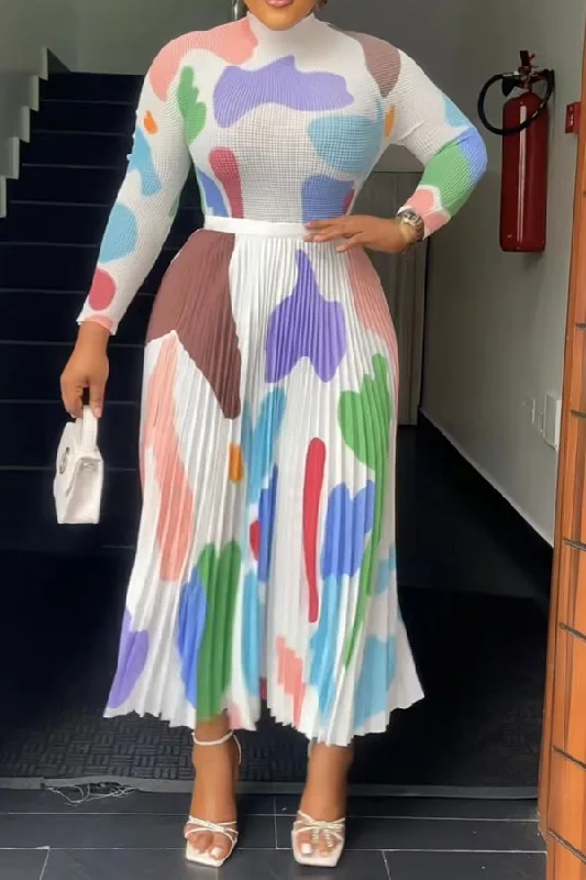 Every Deal is a Steal!Graphic Print Colorful Pleated Pant Suit