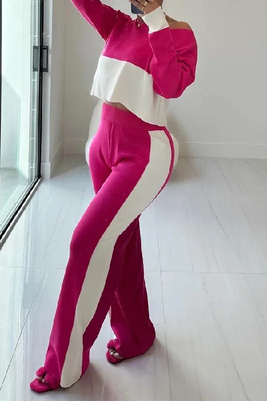 Hottest Discounts of the Year!Hit Color Patchwork Laid Back Pant Suit