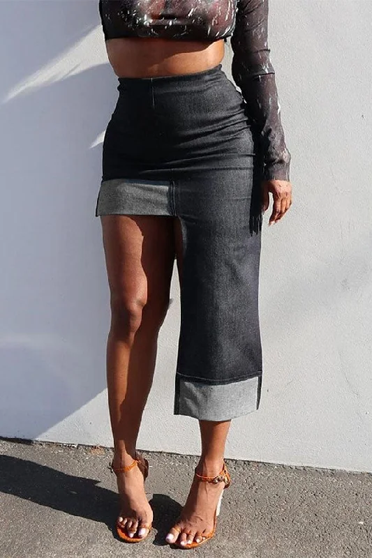 Your Best Deals Are Here!Hit Color Unique Irregular Denim Skirt