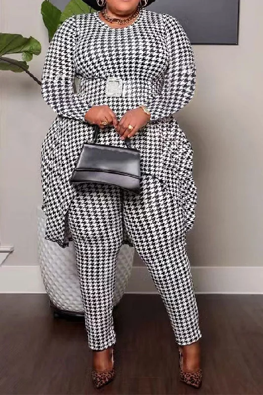 Save Up to 50% Off!Houndstooth Casual High Low Pant Suit