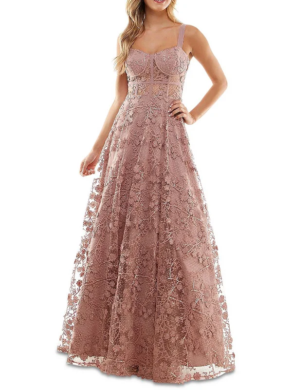 Biggest Sale of the Season!Juniors Womens Embroidered Mesh Evening Dress