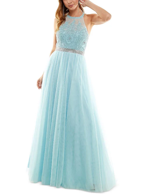 Shop Now and Save!Juniors Womens Halter Embroidered Formal Dress