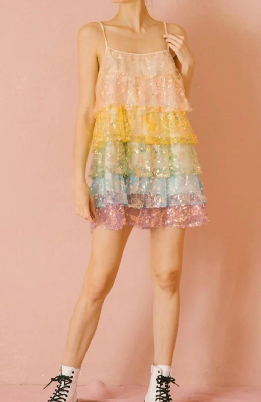Mega Sale Happening Now!Mini Trapeze Swing Dress in Rainbow And Sequin