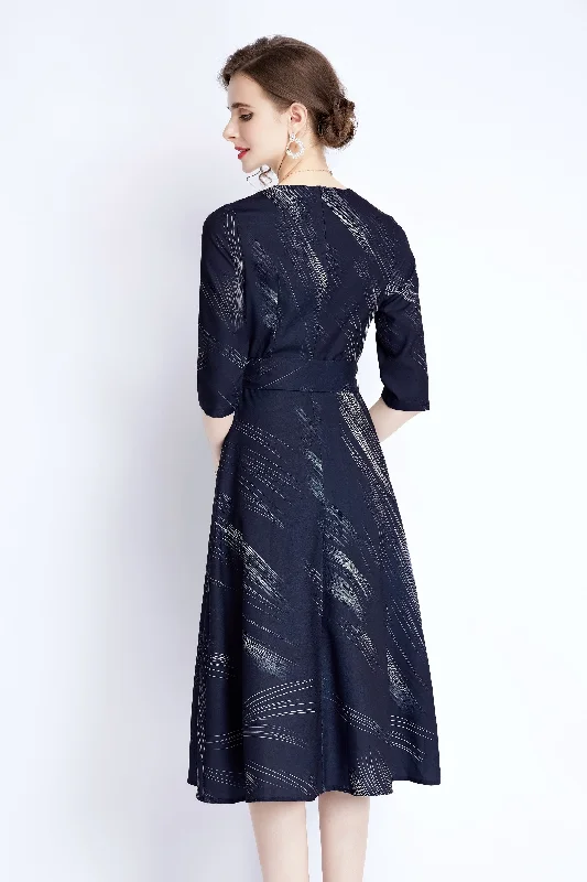 Enjoy Huge Discounts Now!Navy Day A-line Crewneck Elbow Sleeve Below Knee Printed Dress Enjoy Huge Discounts Now!Navy Day A-line Crewneck Elbow Sleeve Below Knee Printed Dress