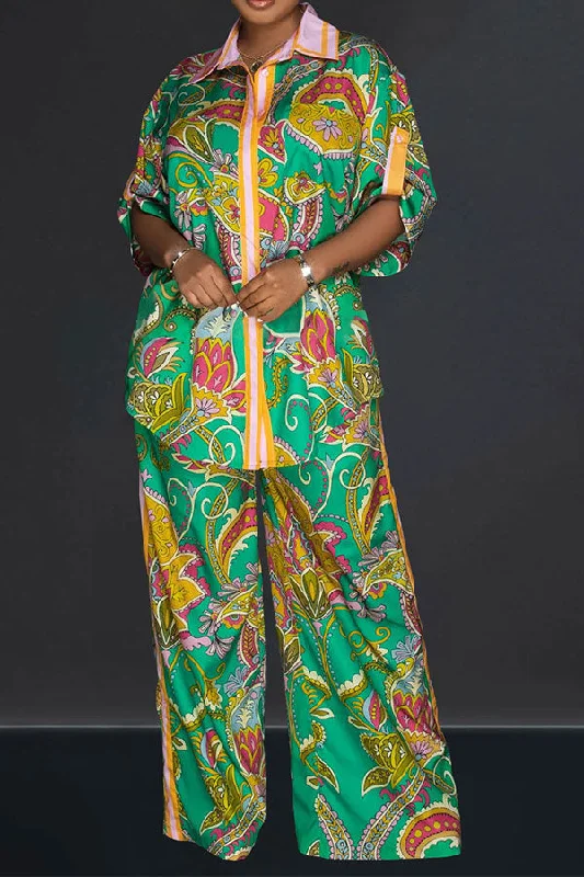 Great Deals, Just for You!Paisley Print Patchwork Retro Pant Suit
