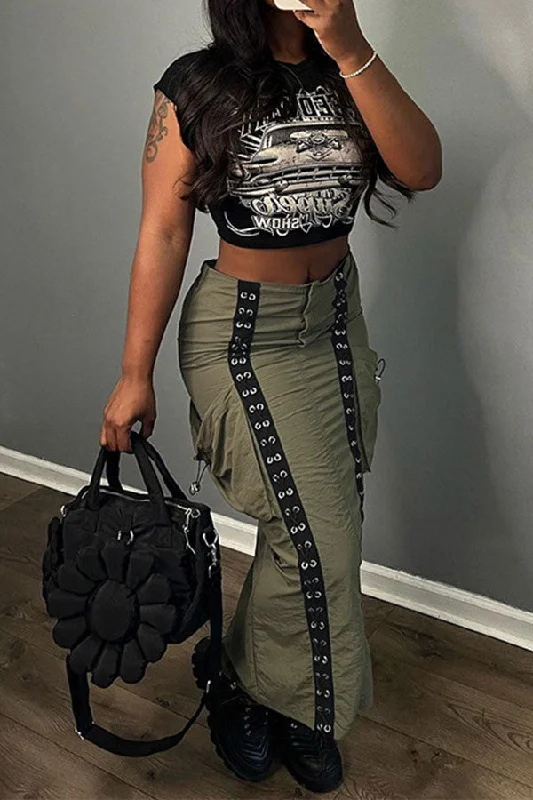 Sale Alert – Get Ready to Shop!Patchwork Eyelets Strappy Urban Patch Pocket Skirt