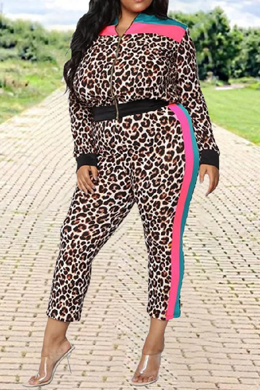New Discounts Just Dropped!Patchwork Leopard Print On-trend Pant Suit