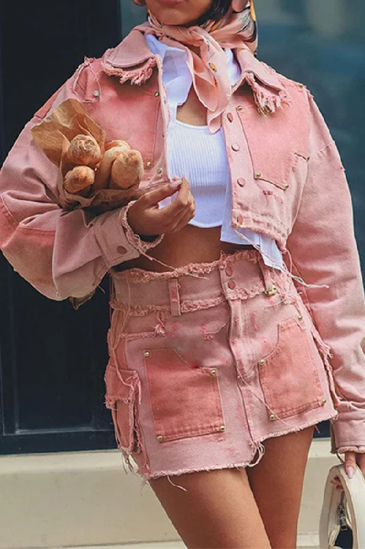One Day Only – Huge Savings!Patchwork Pretty Irregular Denim Skirt Suit