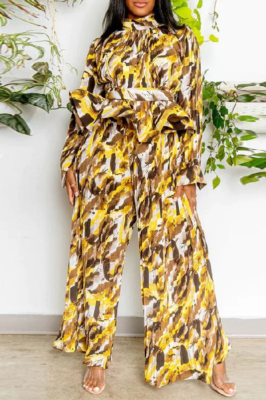 Your Best Deals Are Here!Abstract Print On-trend Peplum Pant Suit