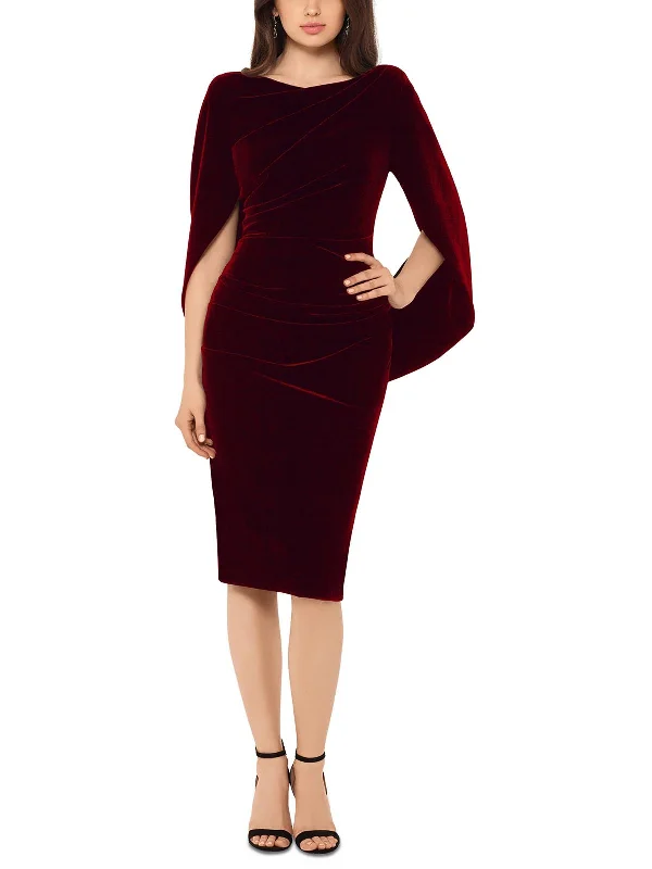 Huge Price Cuts Await!Petites Womens Velvet Cape Sleeves Cocktail and Party Dress