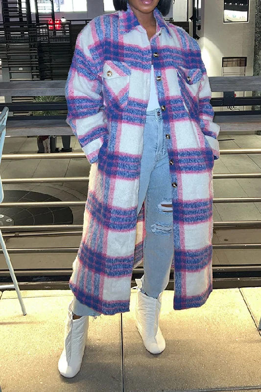 Buy More, Save More!Plaid Turndown Collar Classic Single Breasted Coat