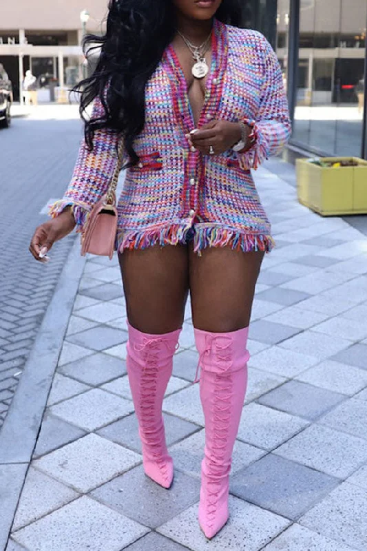 Get It Before It’s Gone!Rainbow Gradient Sweet Tassel Knitted Coat