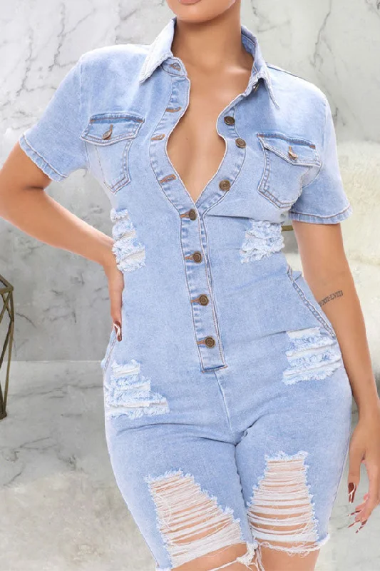 Flash Deals – Act Quickly!Ripped On-trend Button Thru Denim Romper