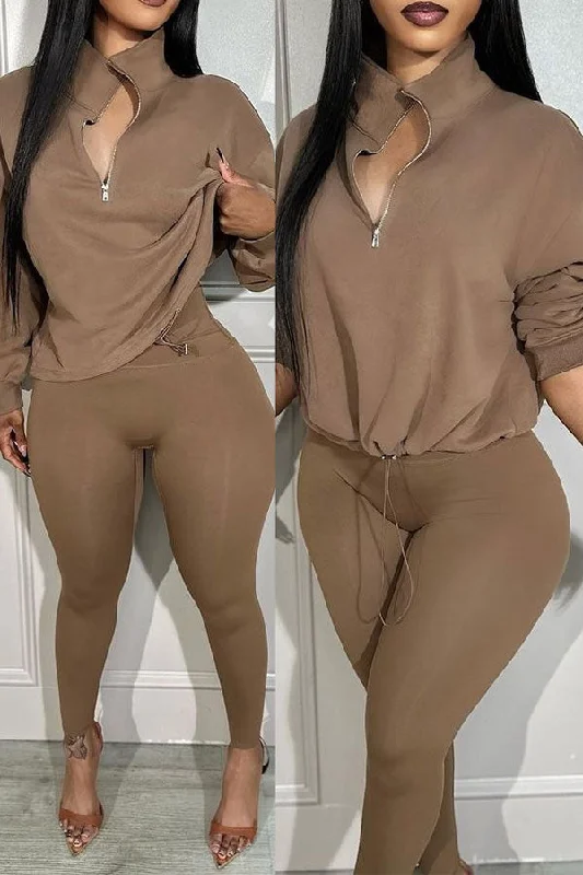 Steals and Deals Await!Solid Color Cozy Drawstring Pant Suit
