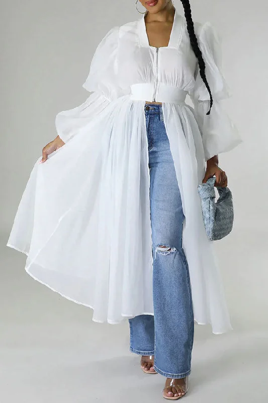The Best Sale of the Year!Solid Color Cute Puff Sleeve Flowy Tunic