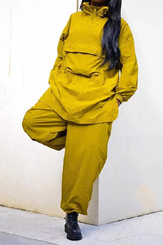 Your Shopping Wish, Our Discount Command!Solid Color Hooded Sporty Pocket Pant Suit