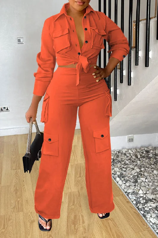 Your Wallet Will Thank You!Solid Color Lace-Up Classic Patch Pocket Pant Suit