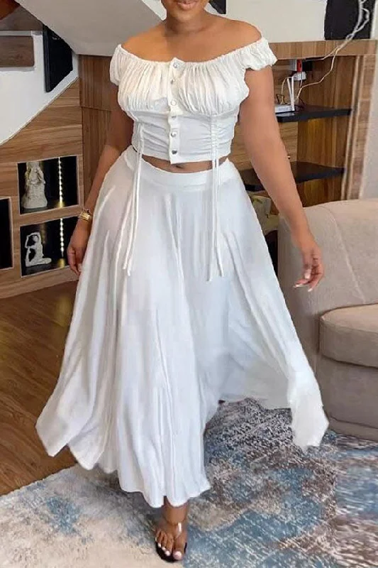 Best Offers of the Month!Solid Color Off Shoulder Smart Drawstring Dress Suit