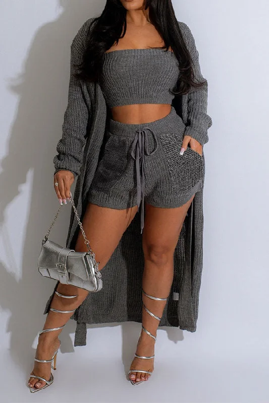 Savings You Can’t Ignore!Solid Color Relaxed Knitted Pant Suit (Three Pieces)