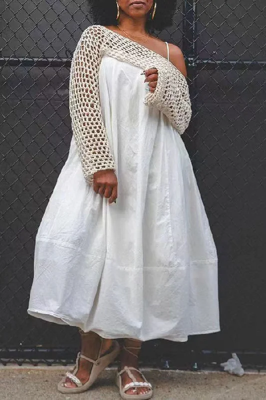 Hurry, Sale Ends Soon!Solid Color Relaxed Swing Dress & Sweater Shawl
