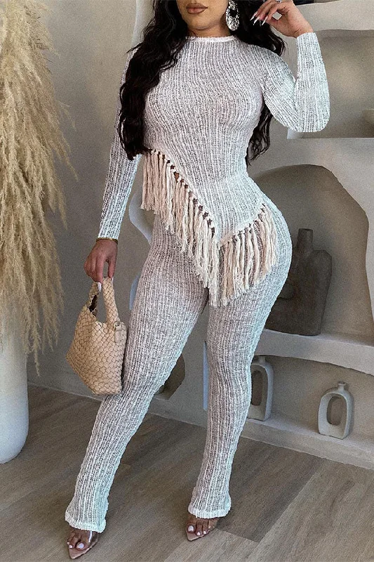 Unbeatable Prices!Solid Color Rocking Tassel Irregular Pant Suit