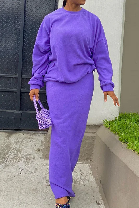 Shop the Hottest Deals!Solid Color Round Neck Casual Dress Suit