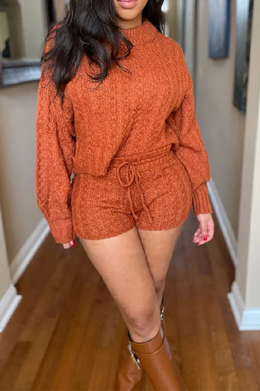 Your Favorite Sale is Back!Solid Color Simple Knitted Pant Suit