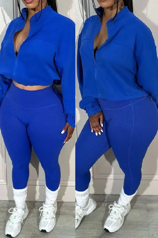 Hurry! While Supplies Last!Solid Color Sporty Zipper Pant Suit