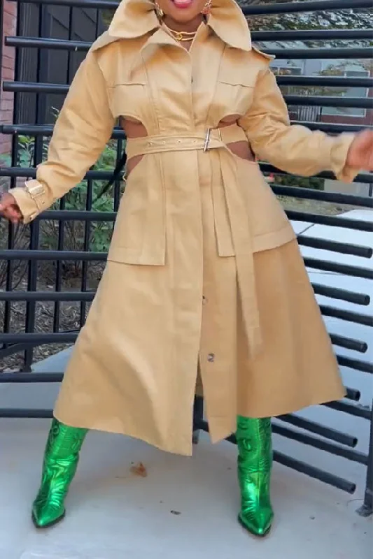Save More with Every Purchase!Solid Color Striking Belted Cutout Irregular Trench Coat