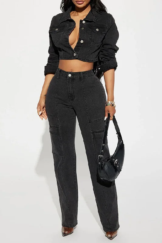 Find Your Perfect Deal Today!Solid Color Undeniable Denim Pant Suit