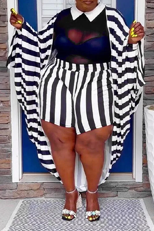 Save More with Every Purchase!Striped Dramatic Batwing Sleeve Irregular Pant Suit