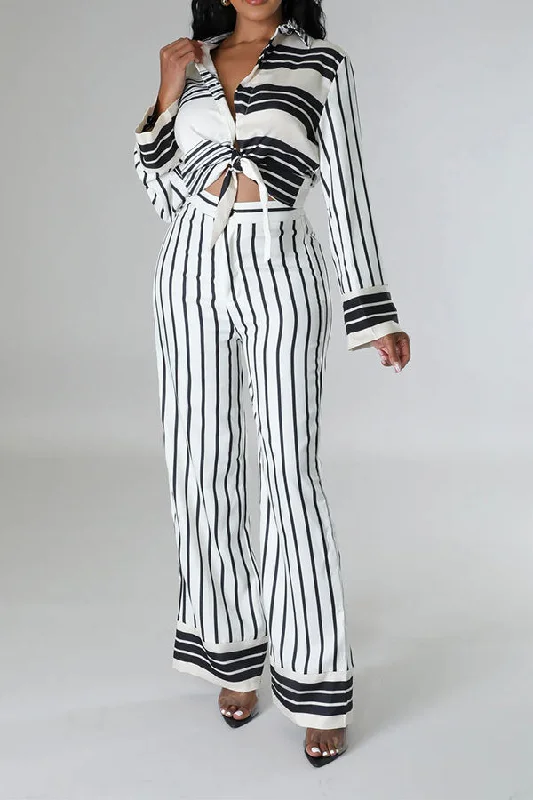 Huge Price Cuts Await!Striped Patchwork Chic Lace-Up Pant Suit