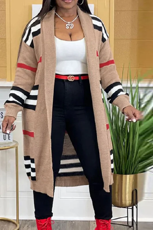 Save More When You Shop More!Striped Patchwork Feminine Cardigan