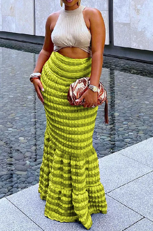 Shop Today, Save Tomorrow!Striped Urban High Waist Bubble Texture Fishtail Skirt