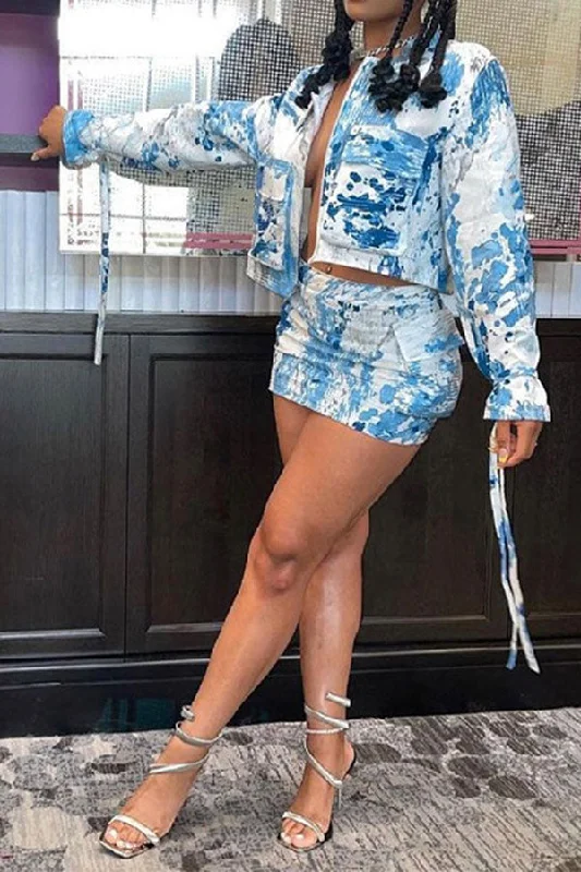 The Best Sale of the Year!Tie Dye Unique Patch Pocket Skirt Suit